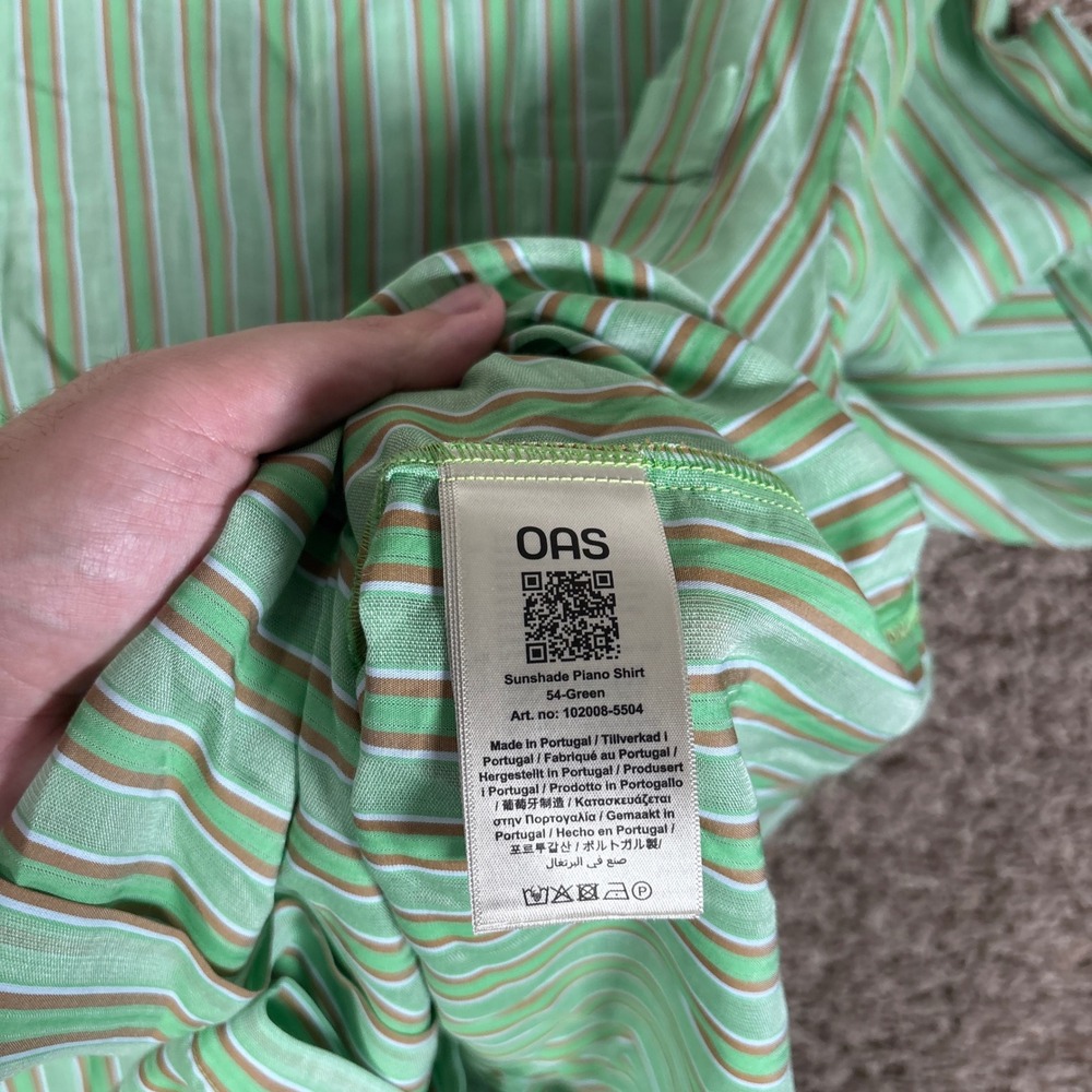 OAS Sunshade Piano Shirt XL Green Striped Cotton Tencel Button Down Portugal - Picture 6 of 9